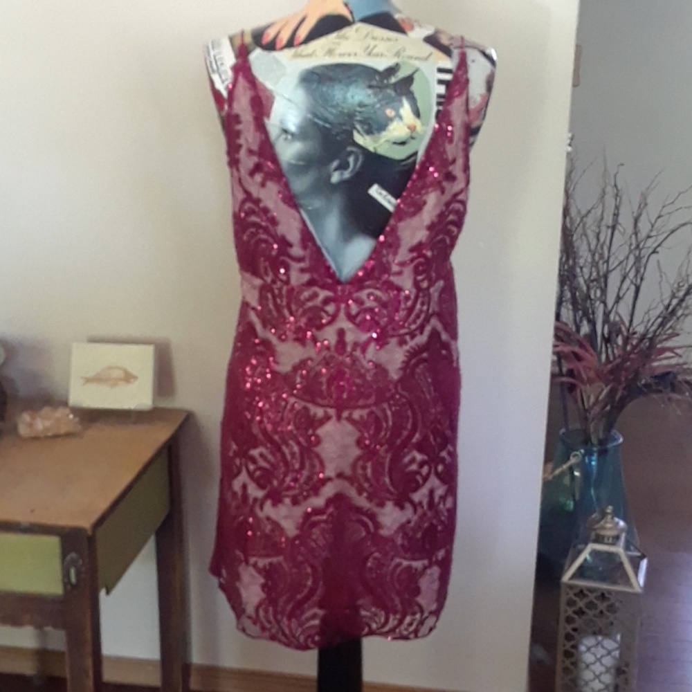 Free People Night Shimmers Sequin mini raspberry - Picture 7 of 8